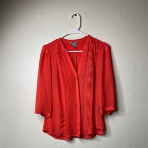 Orange V-Neck Blouse